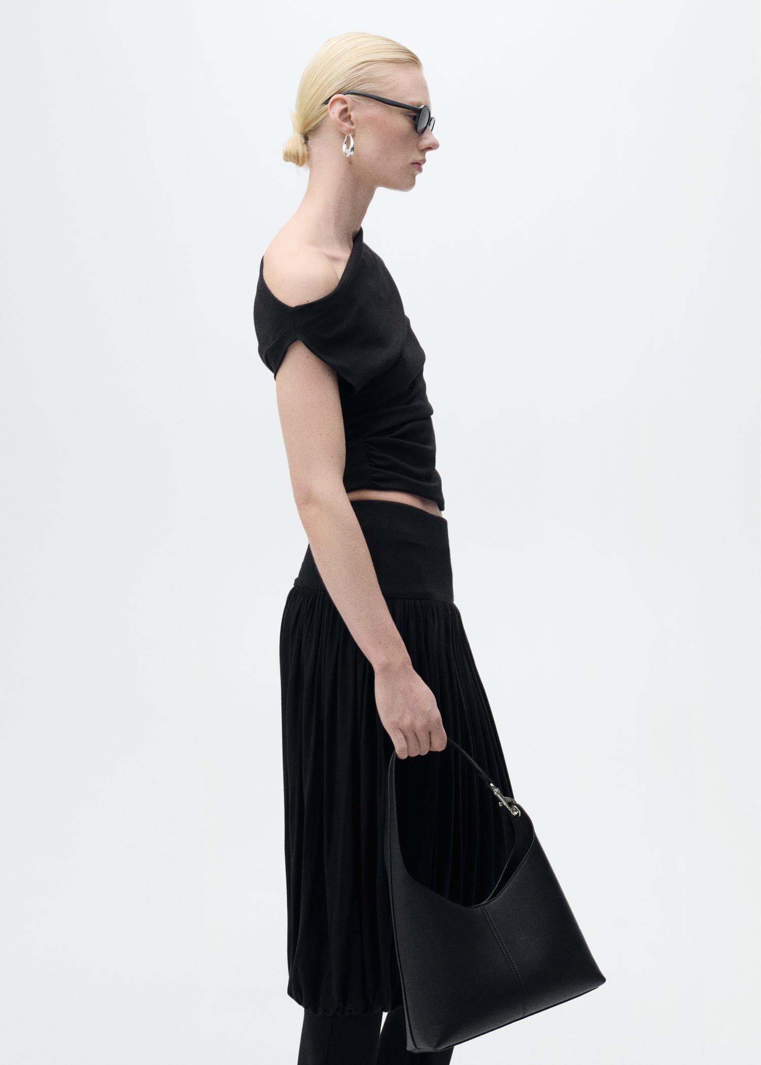 Black Cotton Top With An Asymmetric Neckline, , large image number 4