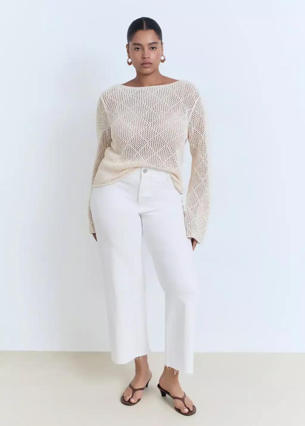 White Catherin Culotte High Rise Jeans, White, large image number 4