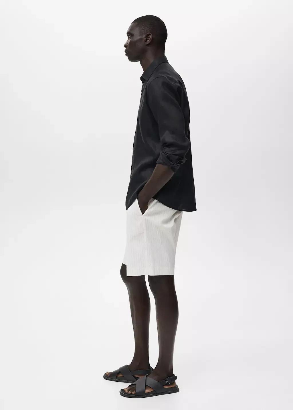 Black Slim Fit Linen Shirt, , large image number 2