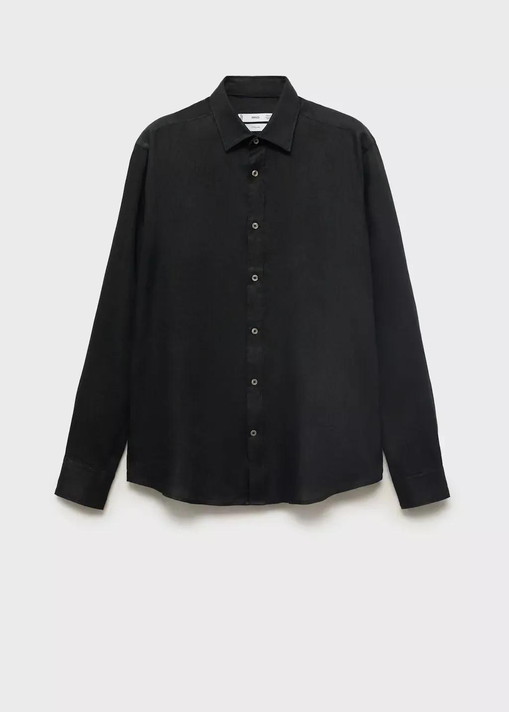Black Slim Fit Linen Shirt, , large image number 3