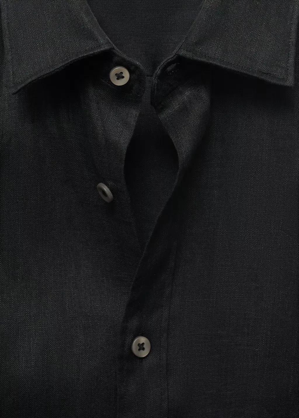 Black Slim Fit Linen Shirt, , large image number 4