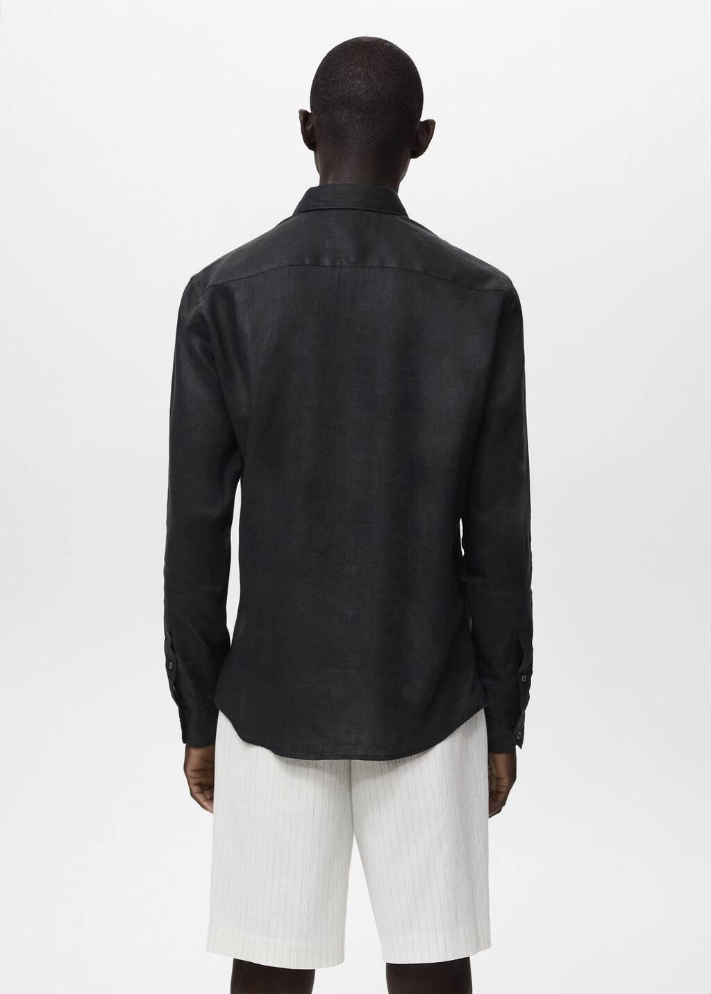 Black Slim Fit Linen Shirt, , large image number 5