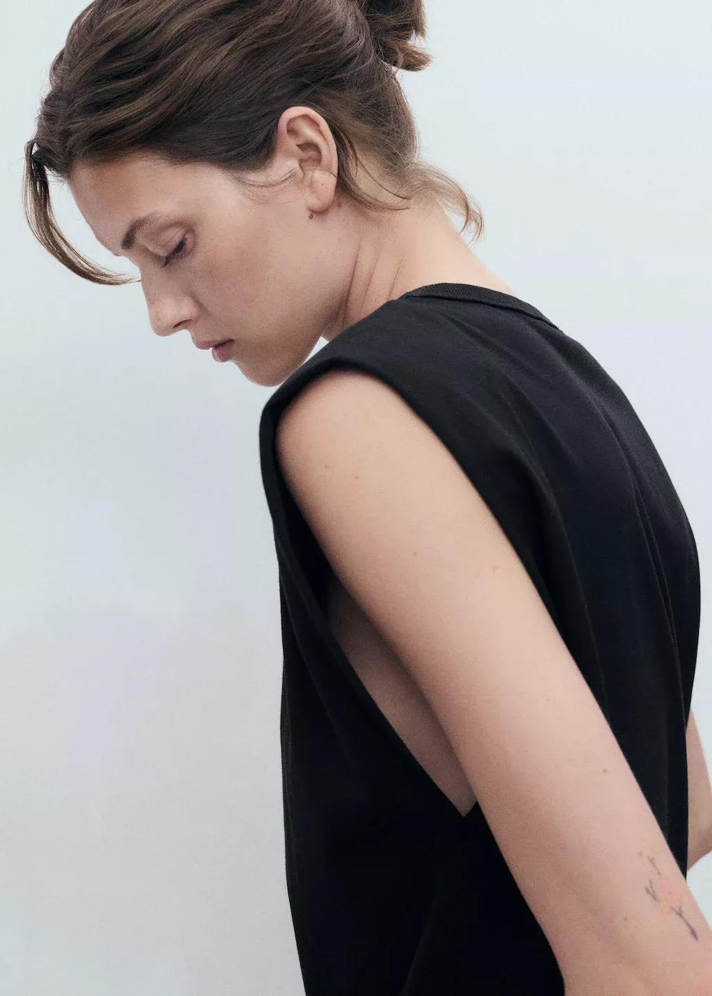 Black Short-Sleeved T-Shirt With Shoulder Pads, Black, large image number 1