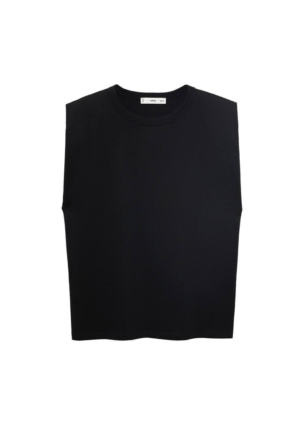 Black Short-Sleeved T-Shirt With Shoulder Pads, Black, large image number 3