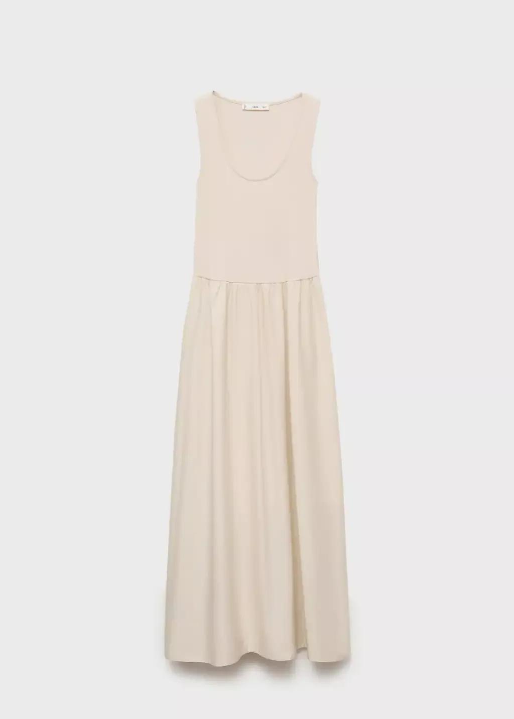 LIGHT BEIGE Flared dress in combined fabric, , large image number 3