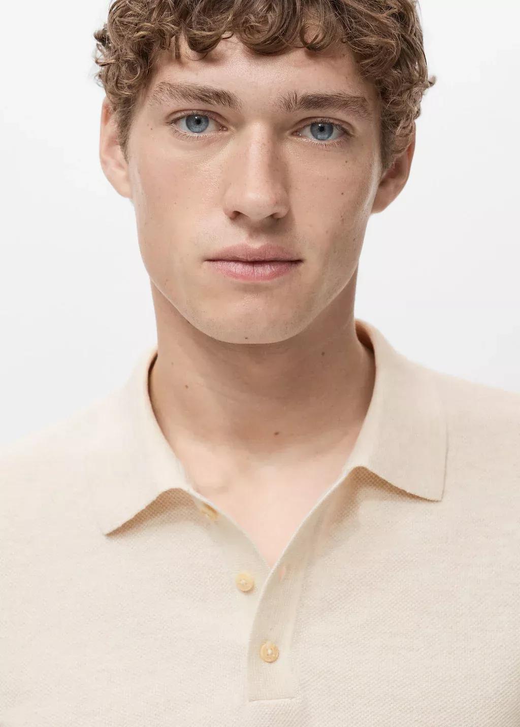 Cream Fine-Knit Cotton Polo Shirt, , large image number 1