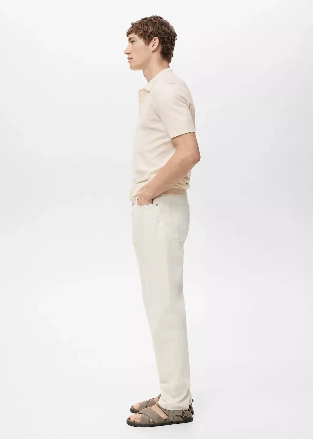Cream Fine-Knit Cotton Polo Shirt, , large image number 2