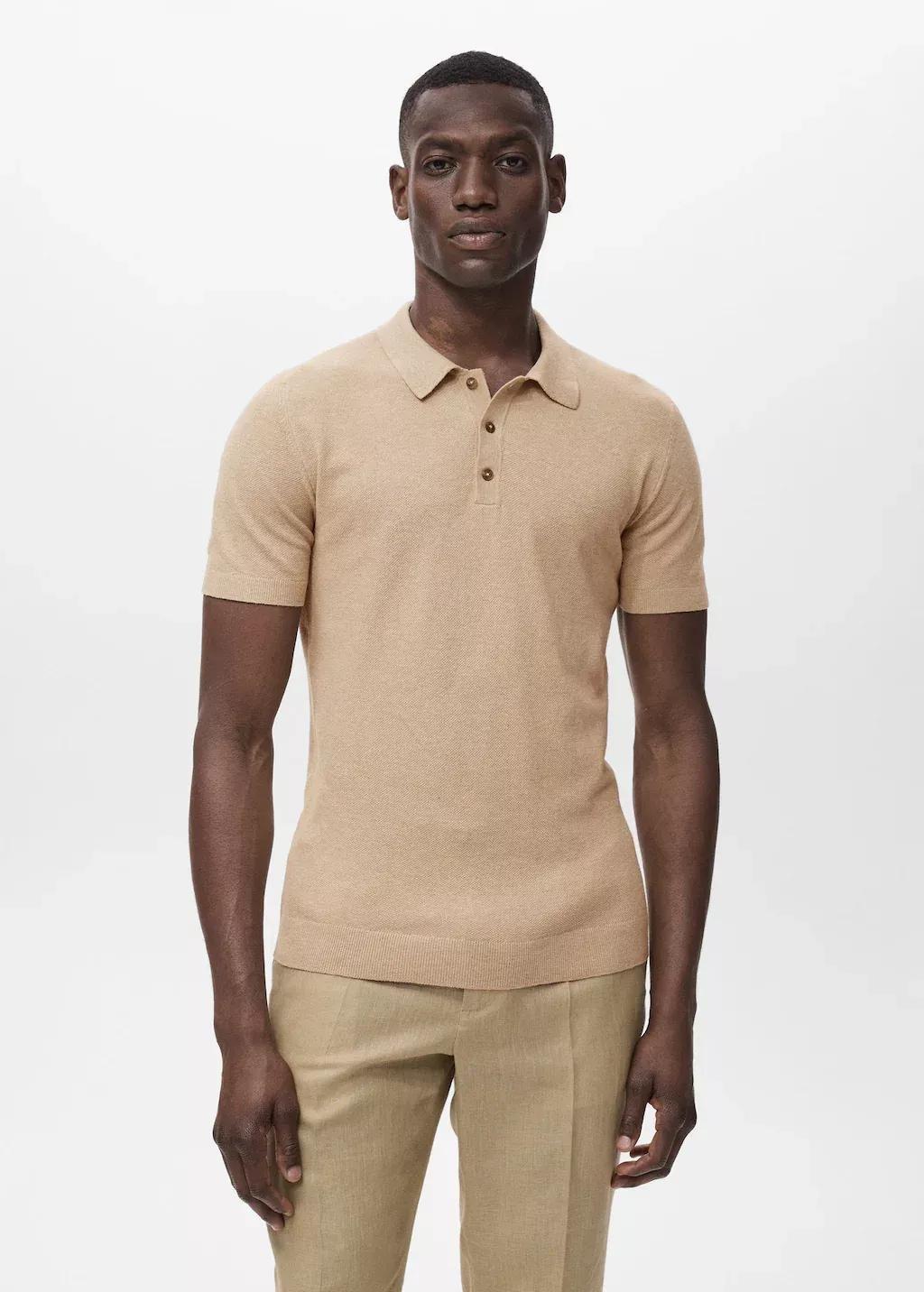 LIGHT BEIGE Fine-knit cotton polo shirt, , large image number 0