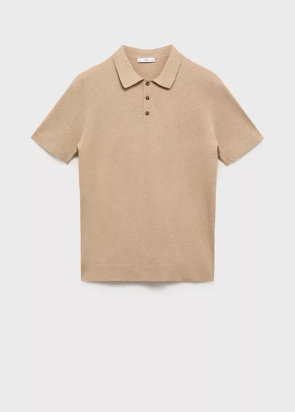 LIGHT BEIGE Fine-knit cotton polo shirt, , large image number 3