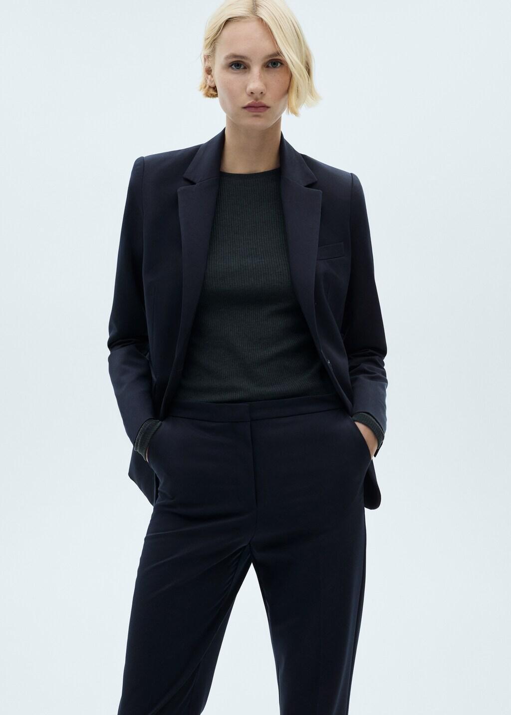 Navy Straight Suit Trousers, Navy, large image number 14