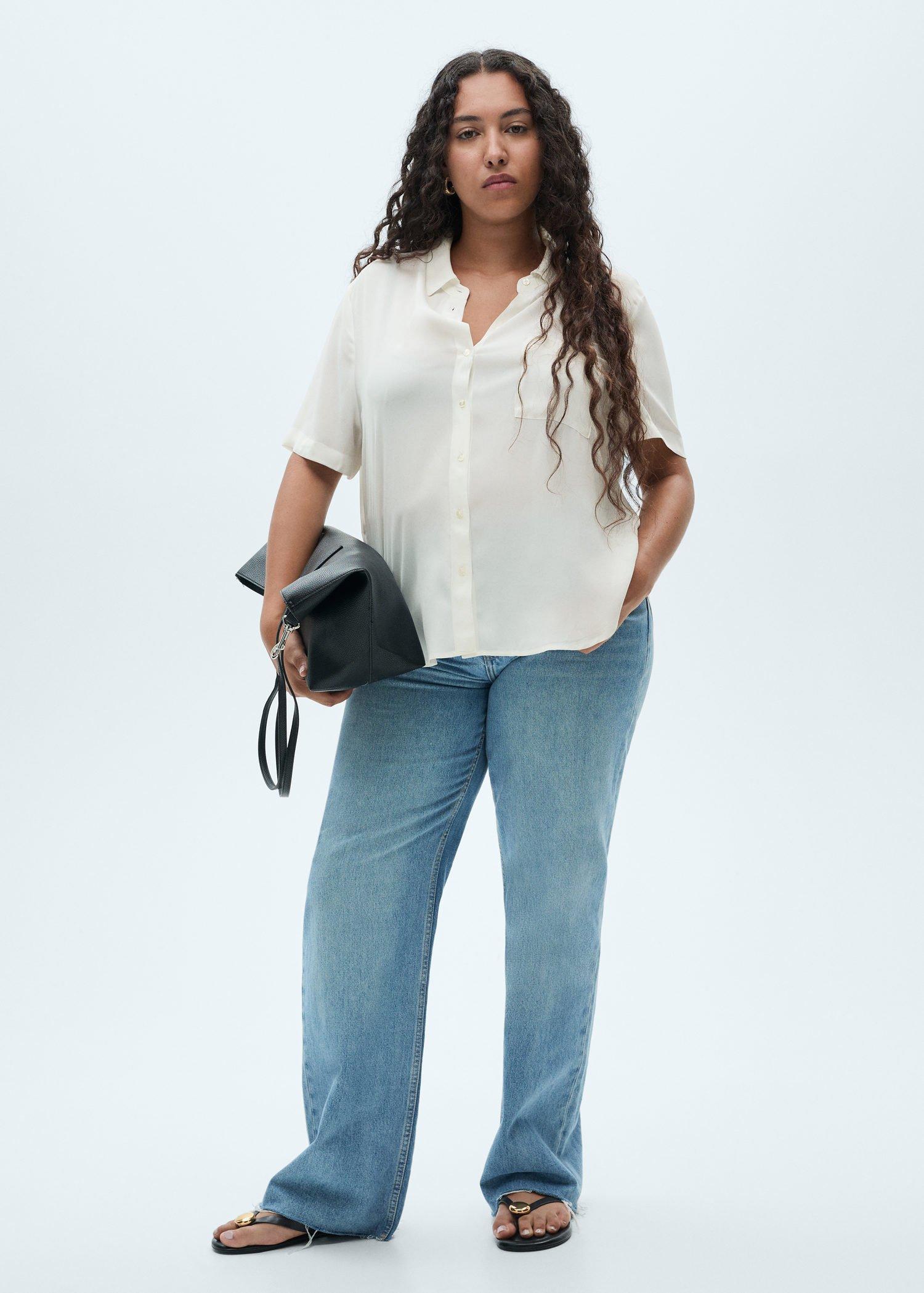 White Short Sleeve Fluid Shirt, 0201_02, medium