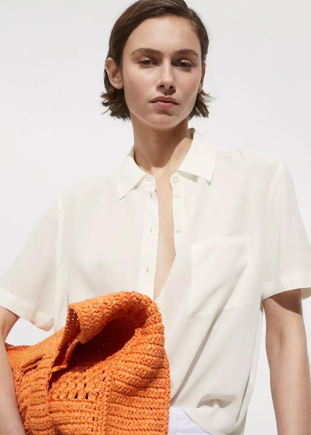 White Short Sleeve Fluid Shirt, 0201_02, medium