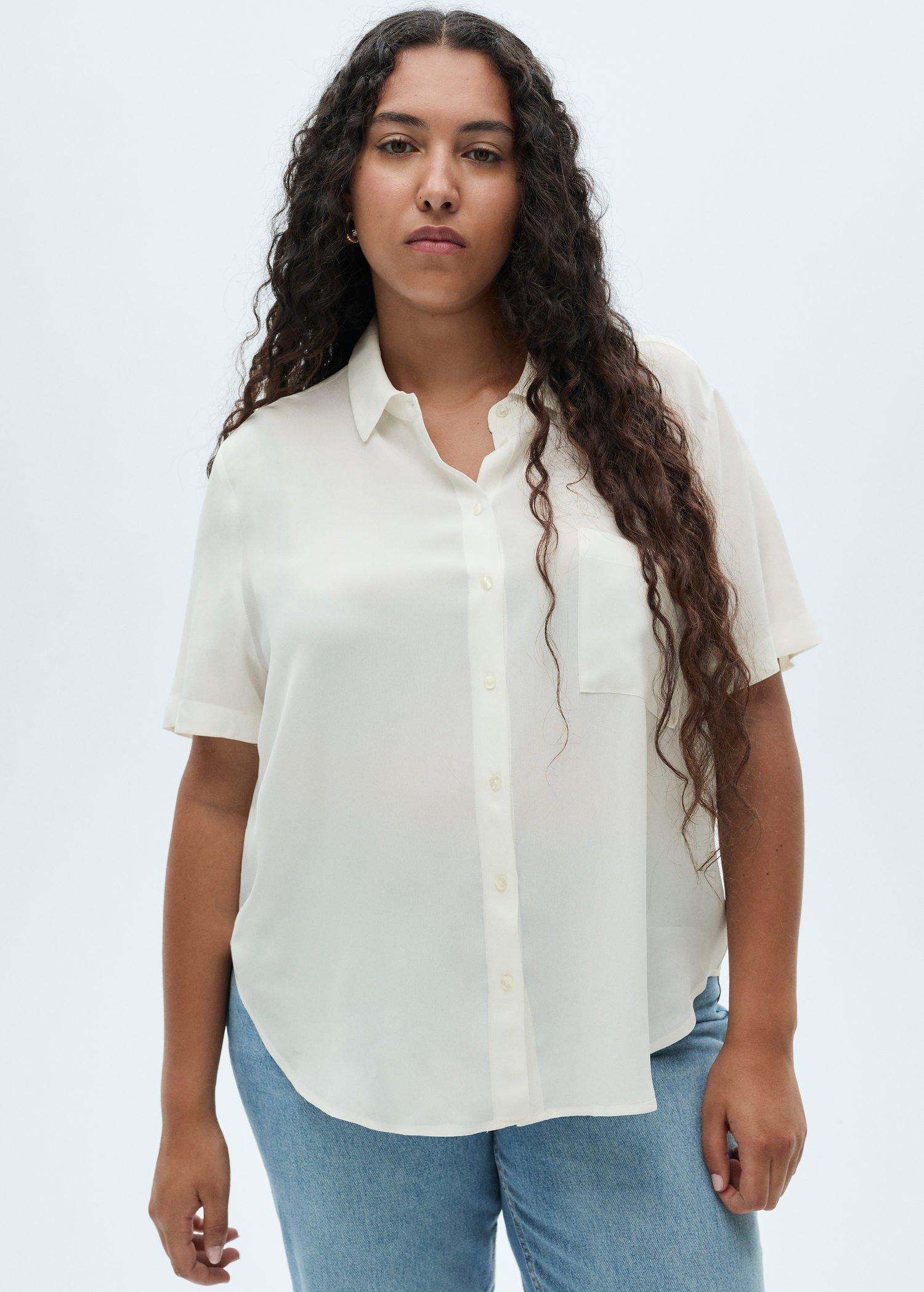 White Short Sleeve Fluid Shirt, 0201_02, large image number 2