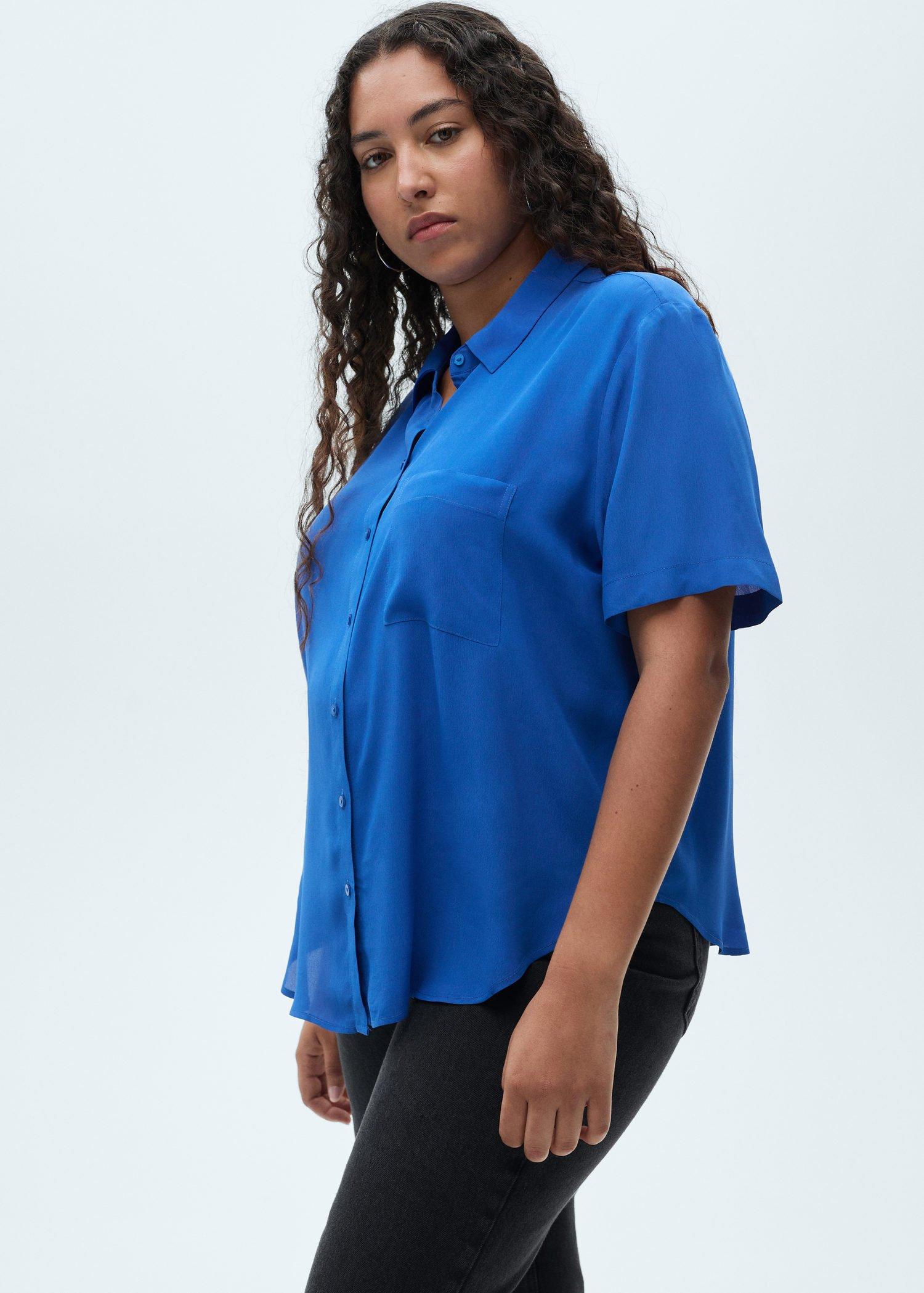 Blue Short Sleeve Fluid Shirt, , large image number 8