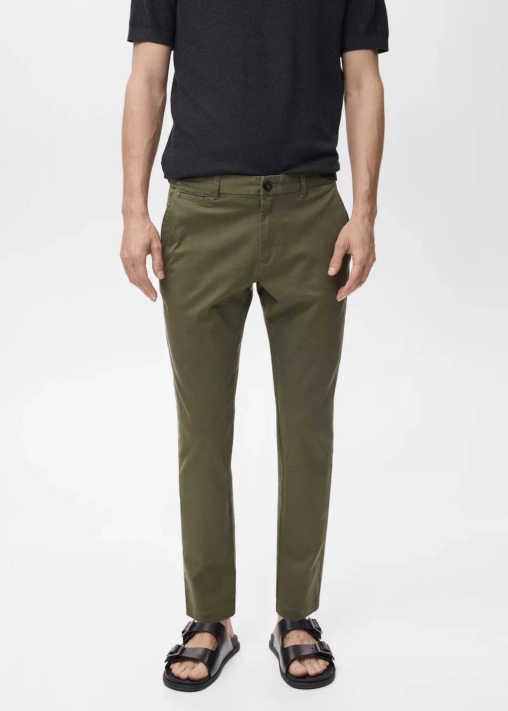 Khaki Prato Cropped Tapered Chino Pants, , large image number 0