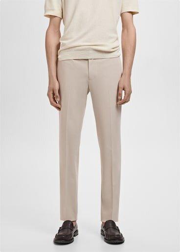 Beige Stretch Fabric Super Slim-Fit Suit Trousers, , large image number 0