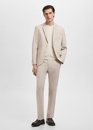 Beige Stretch Fabric Super Slim-Fit Suit Trousers, , large image number 1