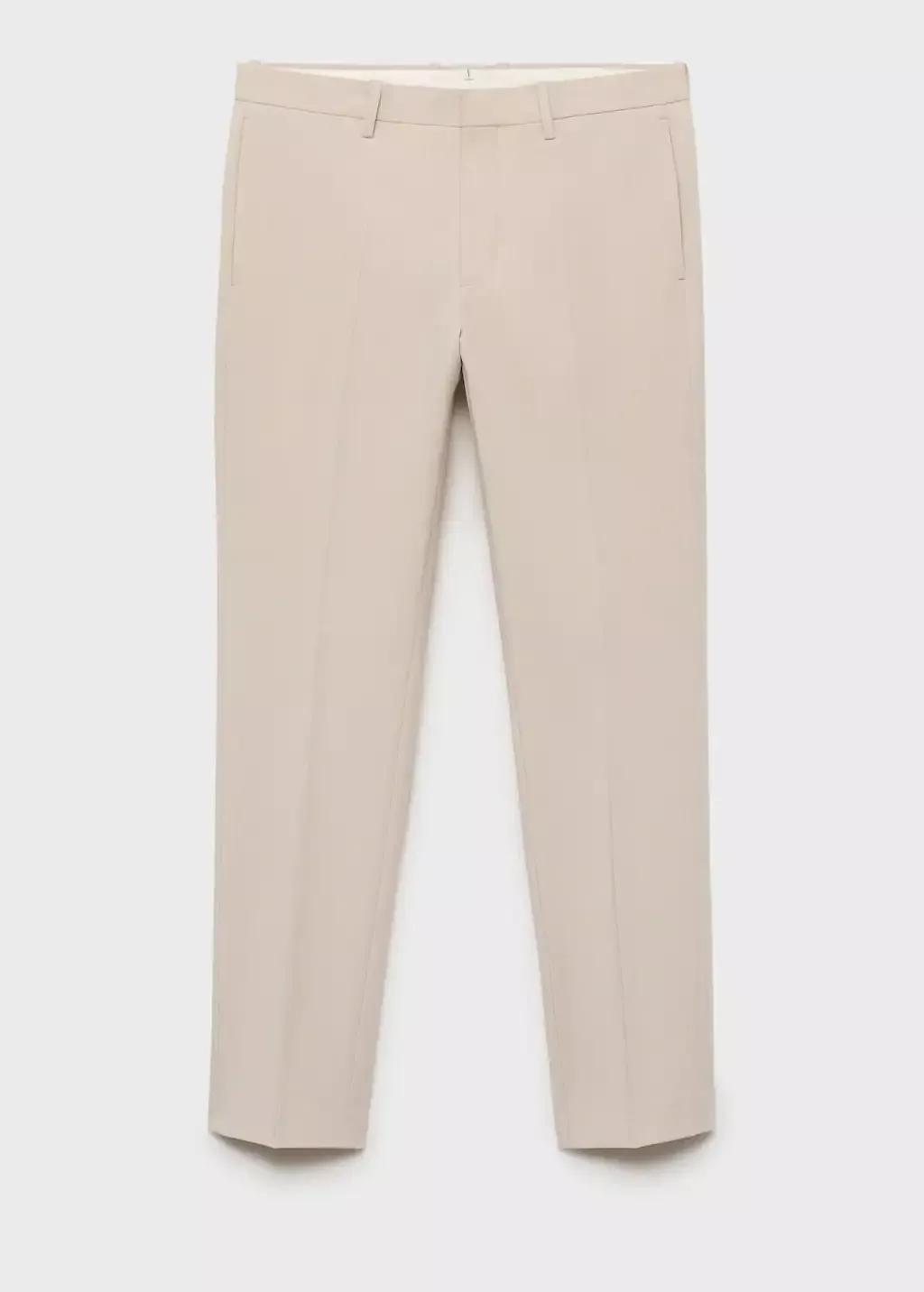 Beige Stretch Fabric Super Slim-Fit Suit Trousers, , large image number 4