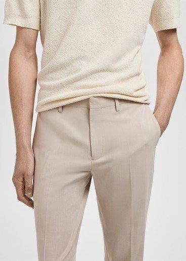 Beige Stretch Fabric Super Slim-Fit Suit Trousers, , large image number 5