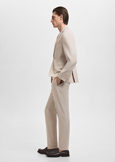 Beige Stretch Fabric Super Slim-Fit Suit Trousers, , large image number 6