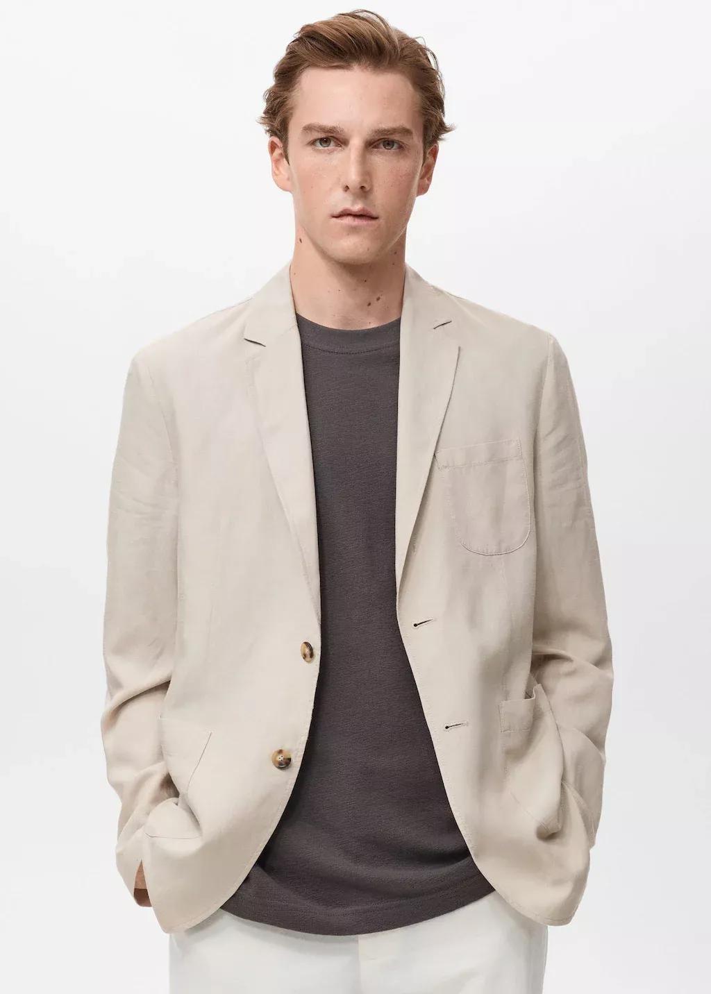 LIGHT BEIGE Slim fit linen suit blazer, , large image number 0