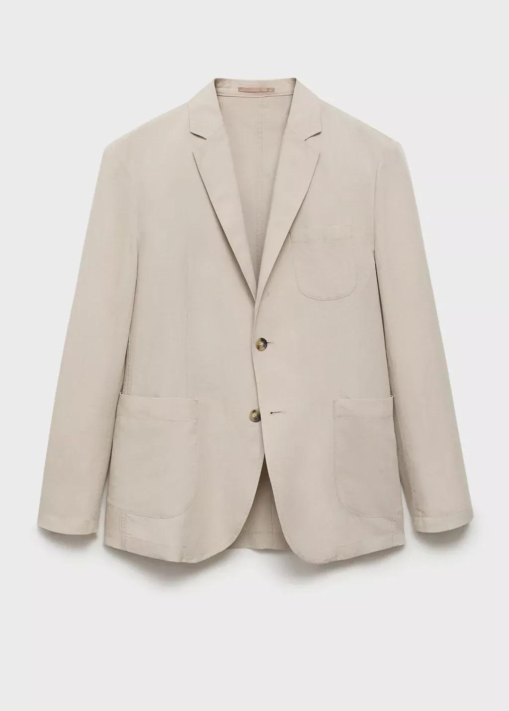LIGHT BEIGE Slim fit linen suit blazer, , large image number 3