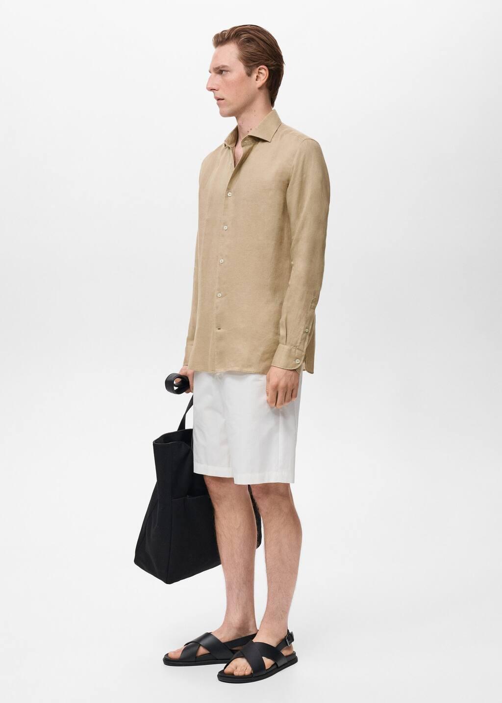 Beige Linen Slim-Fit Shirt, , large image number 2
