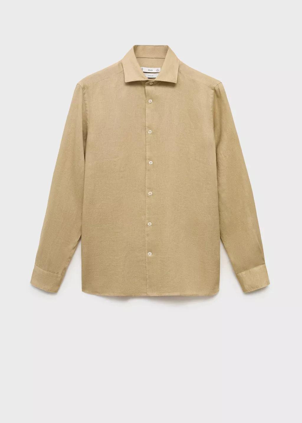 Beige Linen Slim-Fit Shirt, , large image number 3