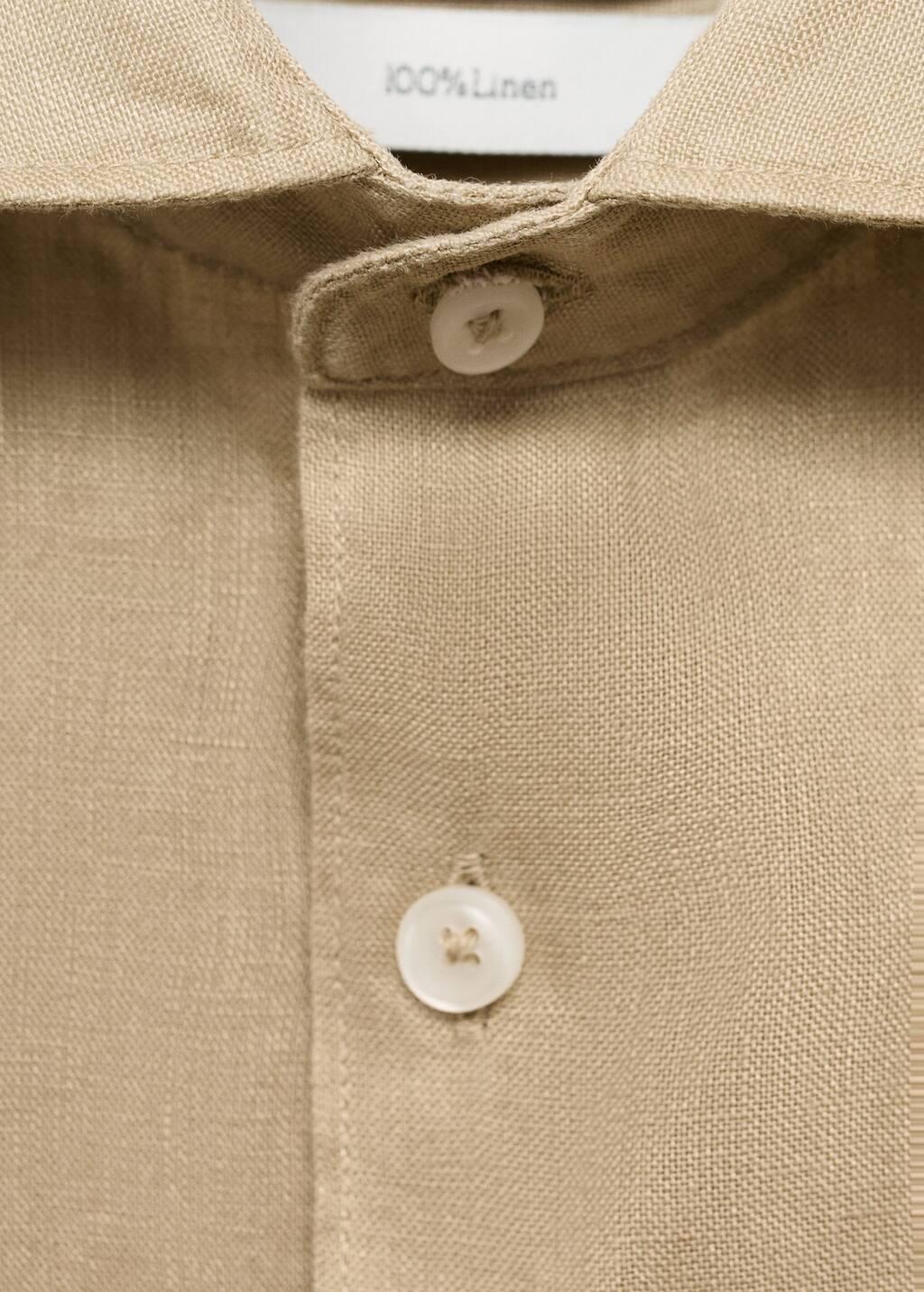 Beige Linen Slim-Fit Shirt, , large image number 4