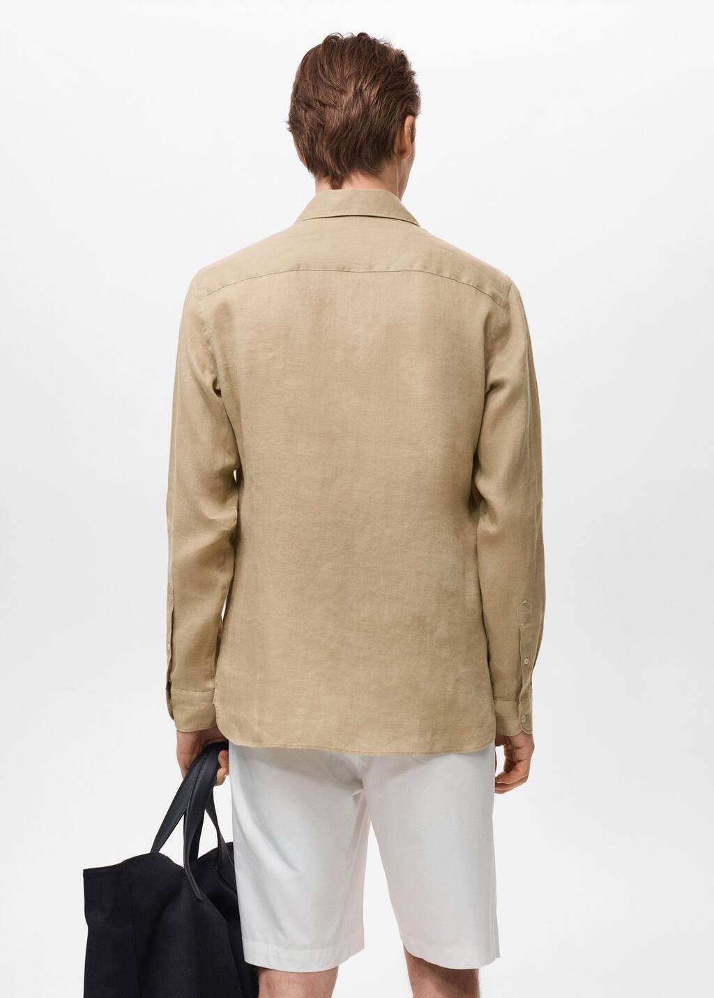 Beige Linen Slim-Fit Shirt, , large image number 5