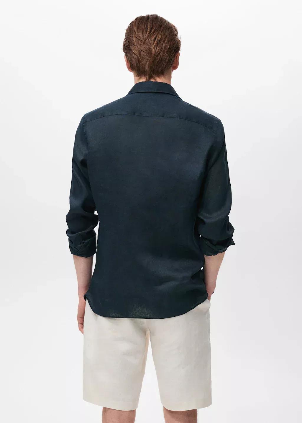 NAVY 100% linen slim-fit shirt, , large image number 5