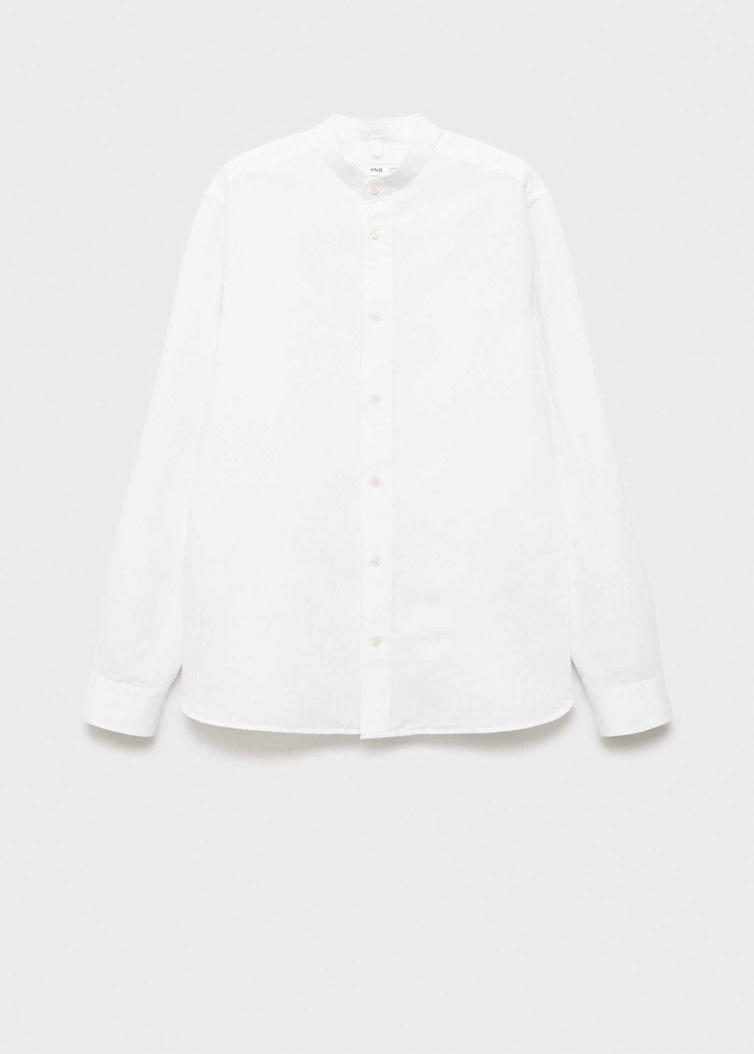 White Mao Collar Linen Shirt, , large image number 5