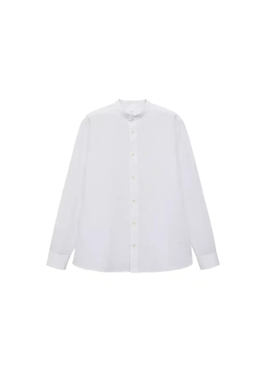 White Mao Collar Linen Shirt, White, large image number 7