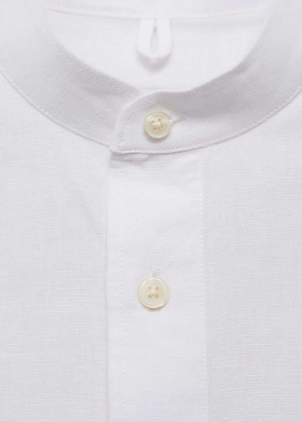 White Mao Collar Linen Shirt, White, large image number 12