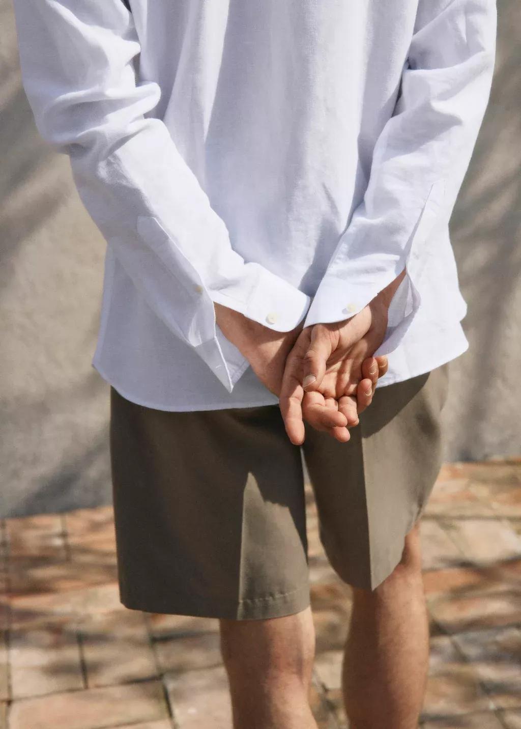 White Mao Collar Linen Shirt, White, large image number 13