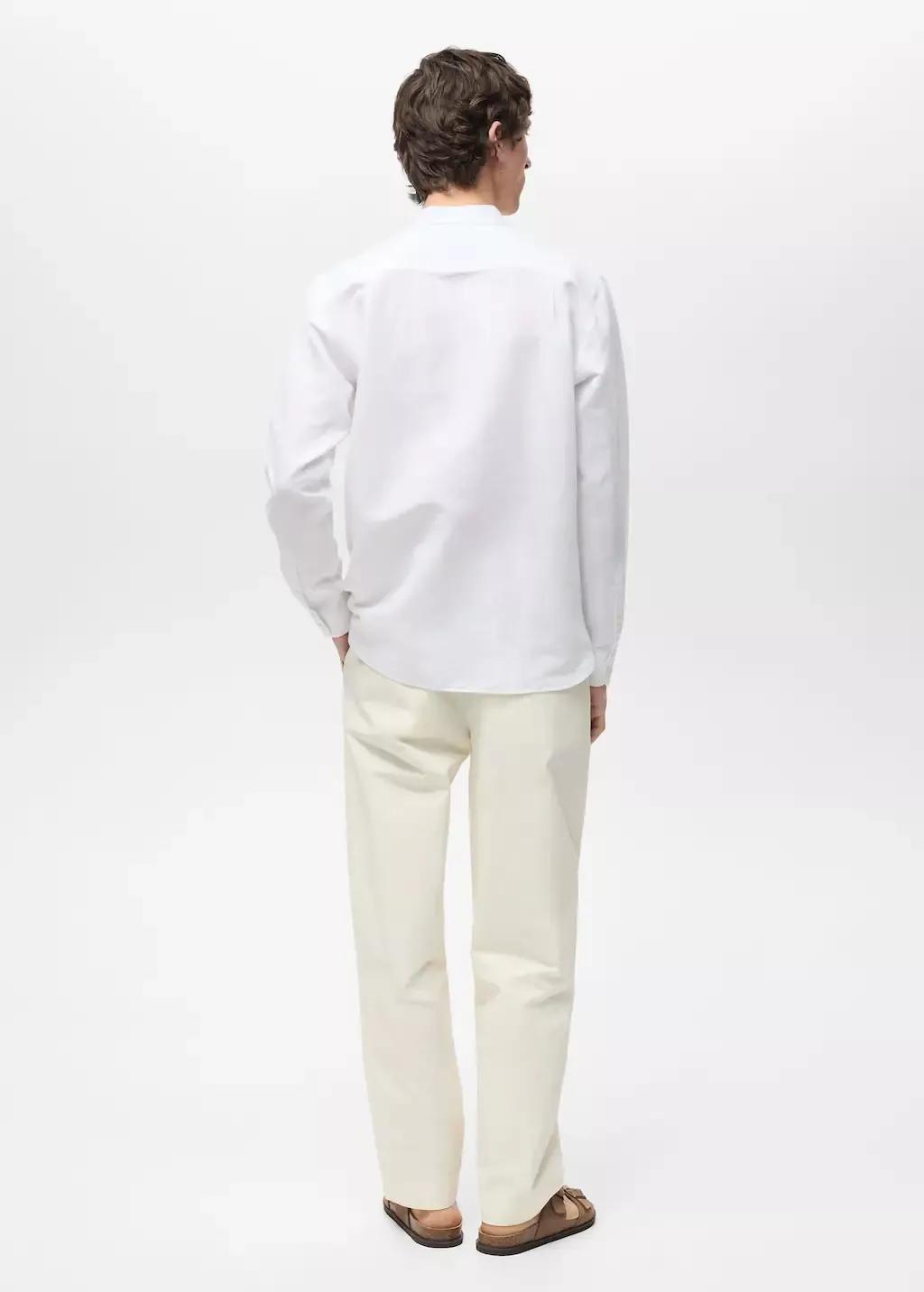 White Mao Collar Linen Shirt, White, large image number 14