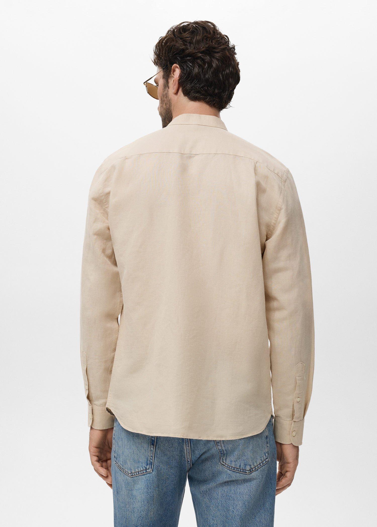 Brown Mao Collar Linen Shirt, , large image number 1