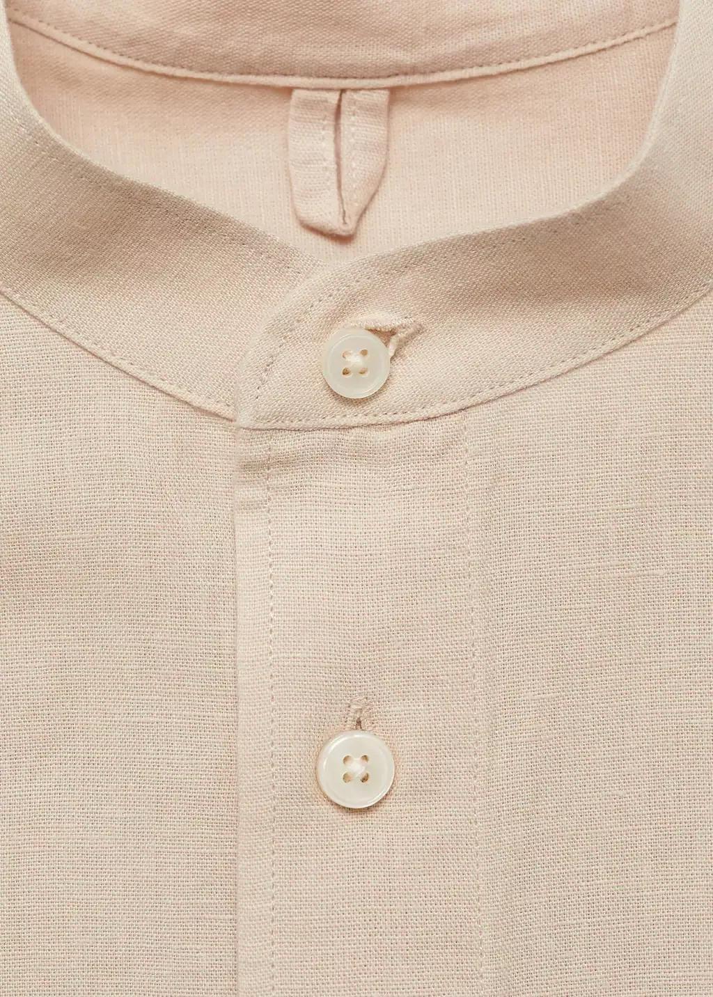 Brown Mao Collar Linen Shirt, Light Pastel Brown, large image number 10