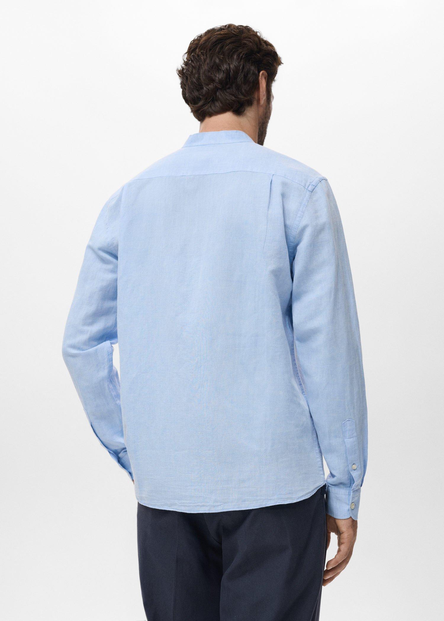 Blue Mao Collar Linen Shirt, , large image number 3
