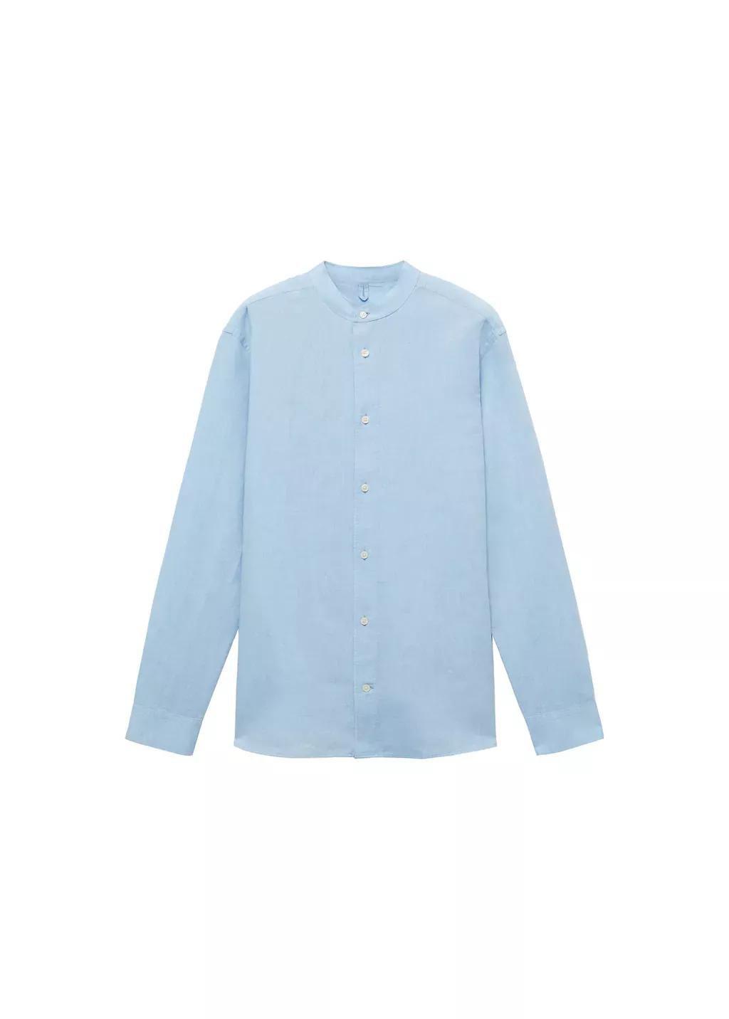 Blue Mao Collar Linen Shirt, Light-Pastel Blue, large image number 7