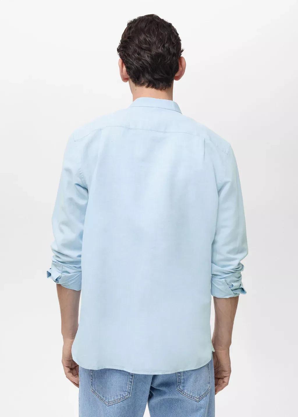Blue Mao Collar Linen Shirt, Light-Pastel Blue, large image number 12