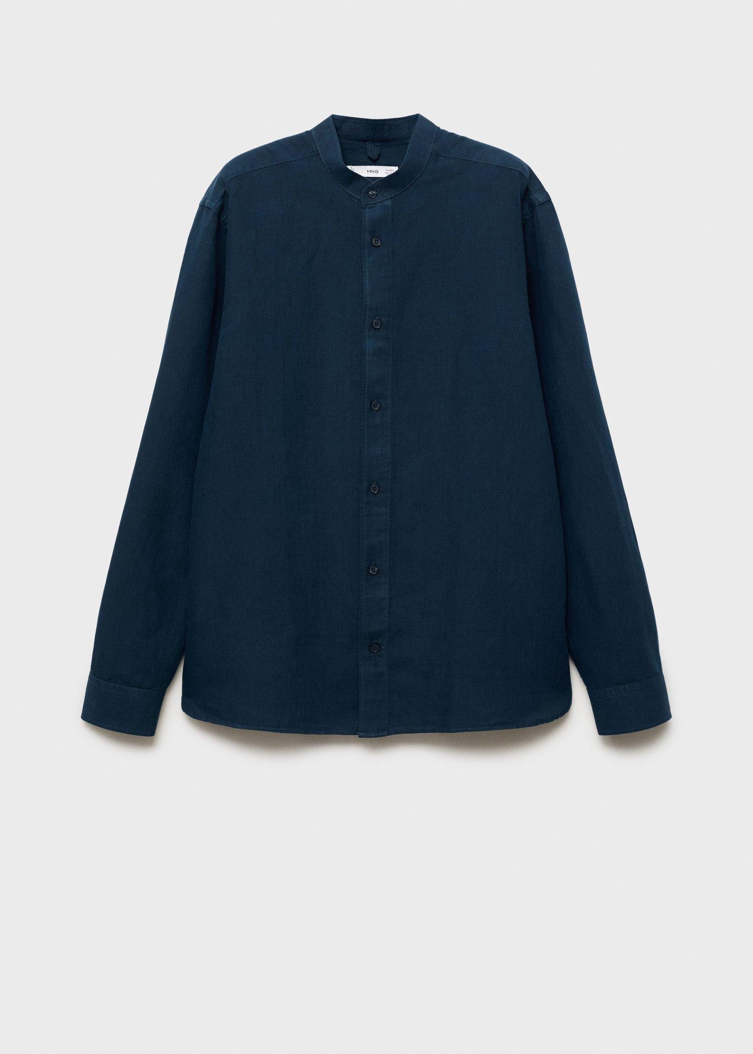 Navy Mao Collar Linen Shirt, , large image number 4