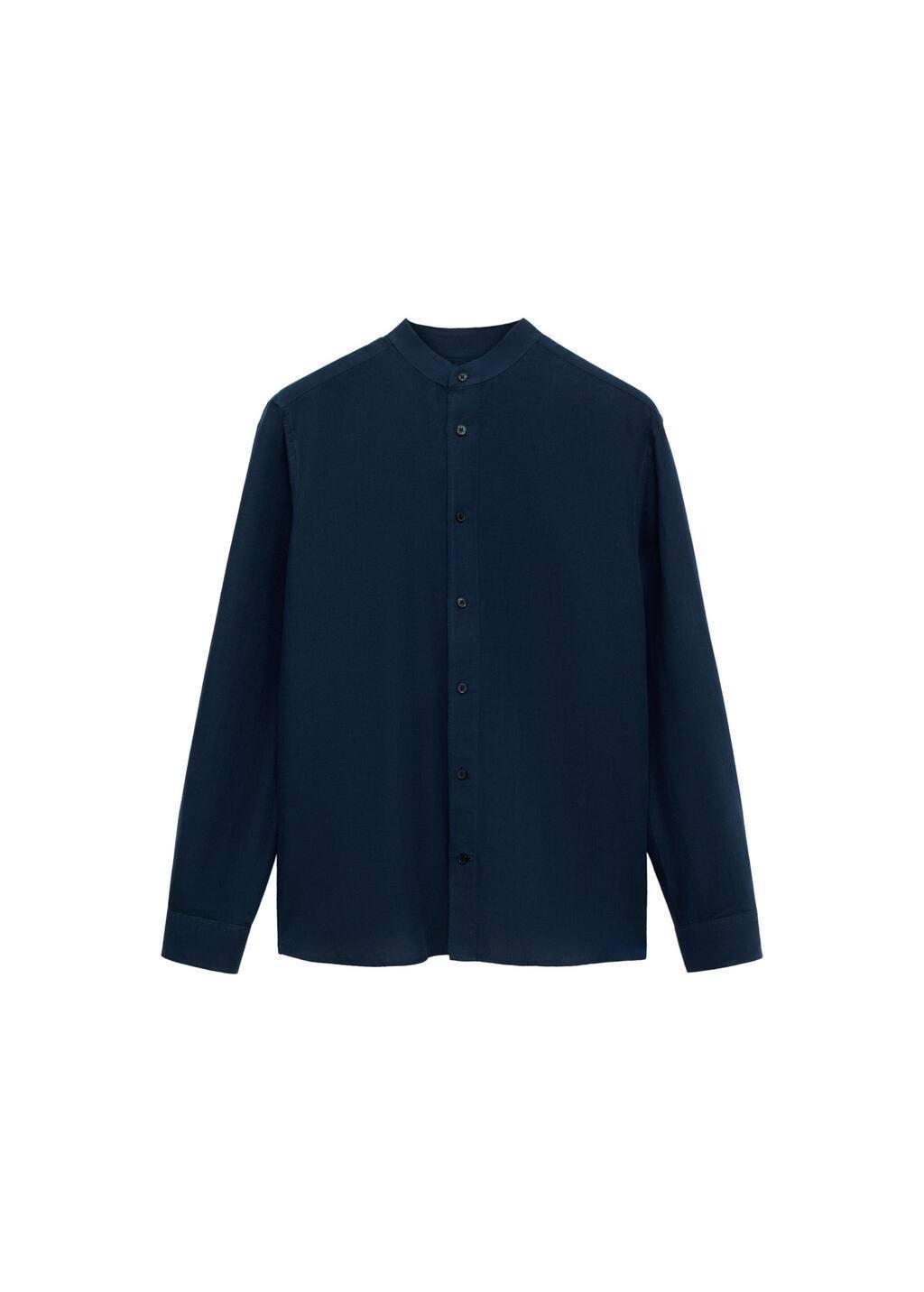 Navy Mao Collar Linen Shirt, Navy, large image number 7