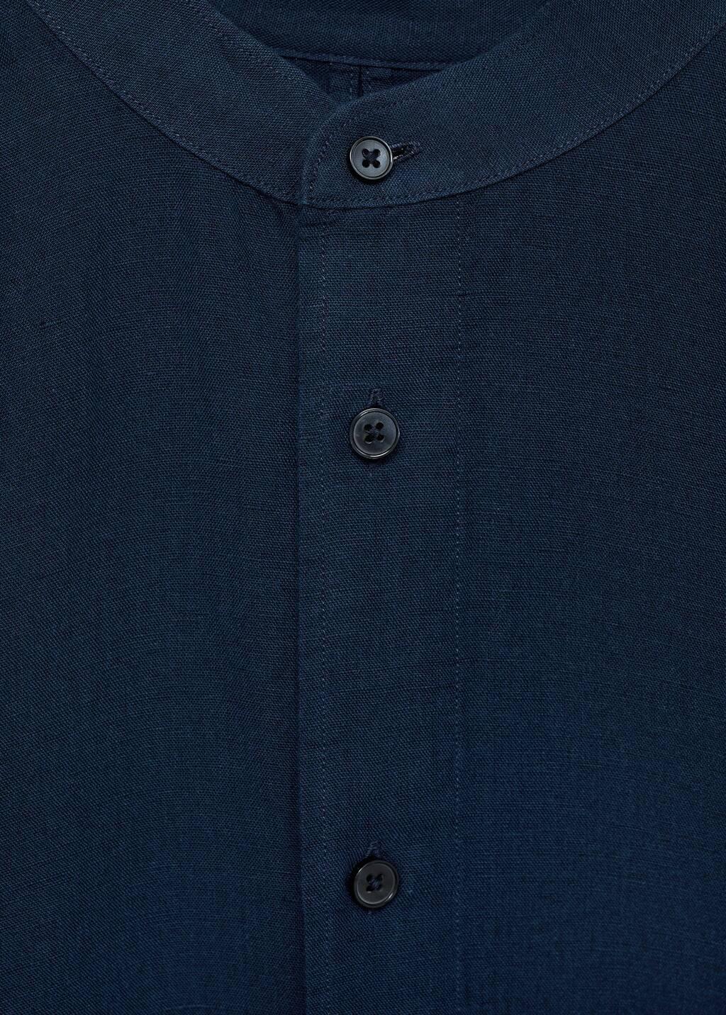 Navy Mao Collar Linen Shirt, Navy, large image number 12