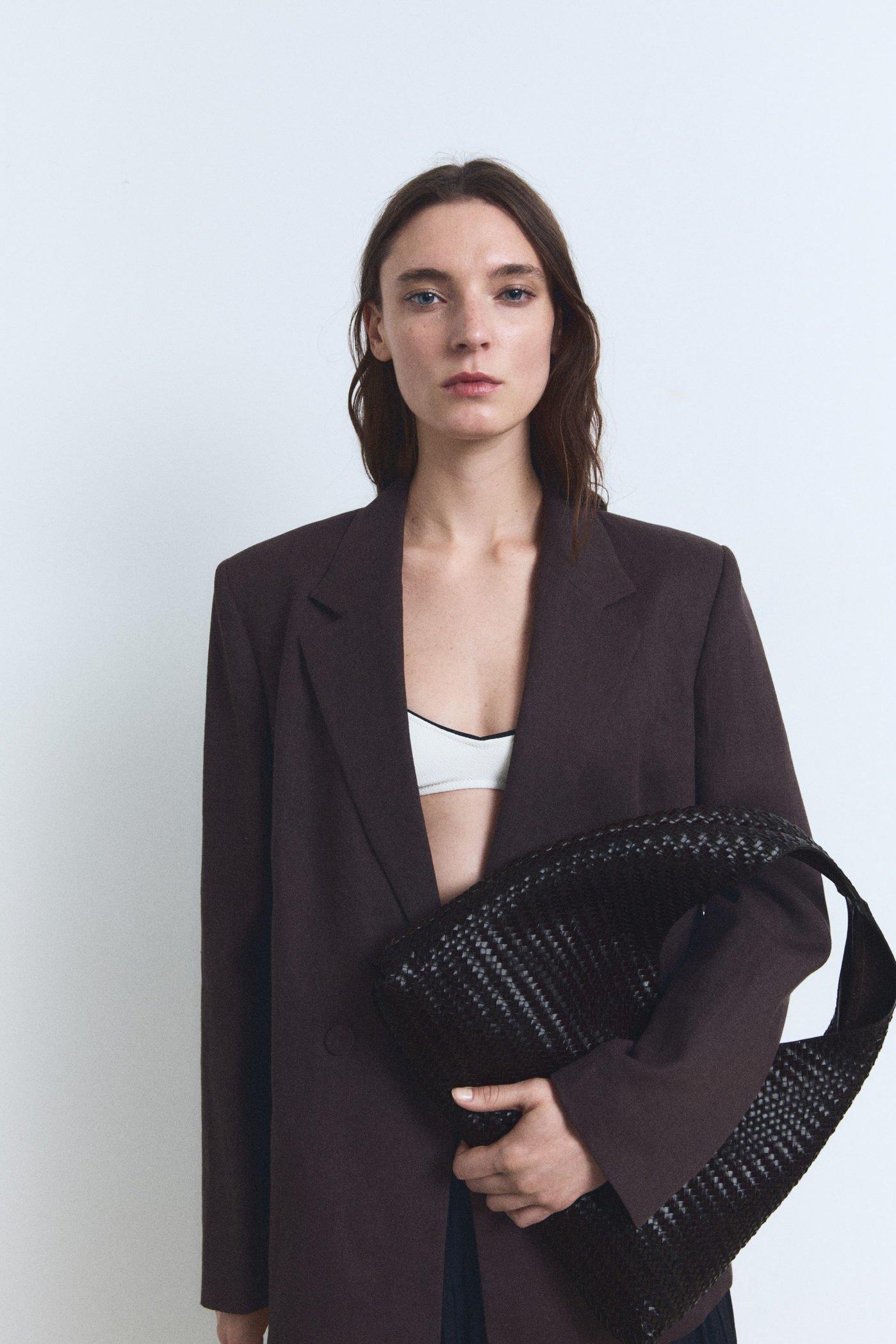 Brown Medium Braided Leather Shoulder Bag, Dark Brown, large image number 0