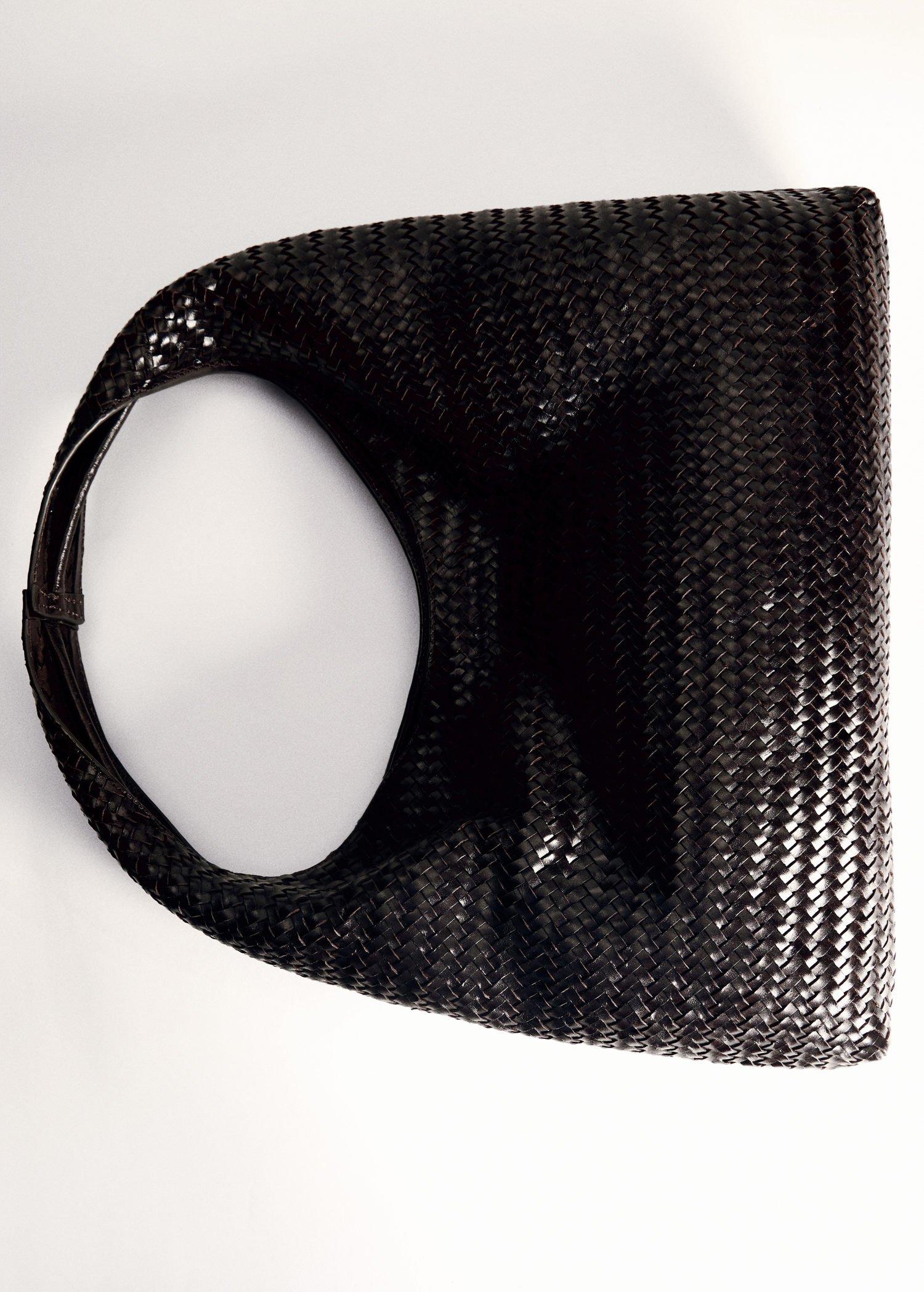 Brown Medium Braided Leather Shoulder Bag, Dark Brown, large image number 1