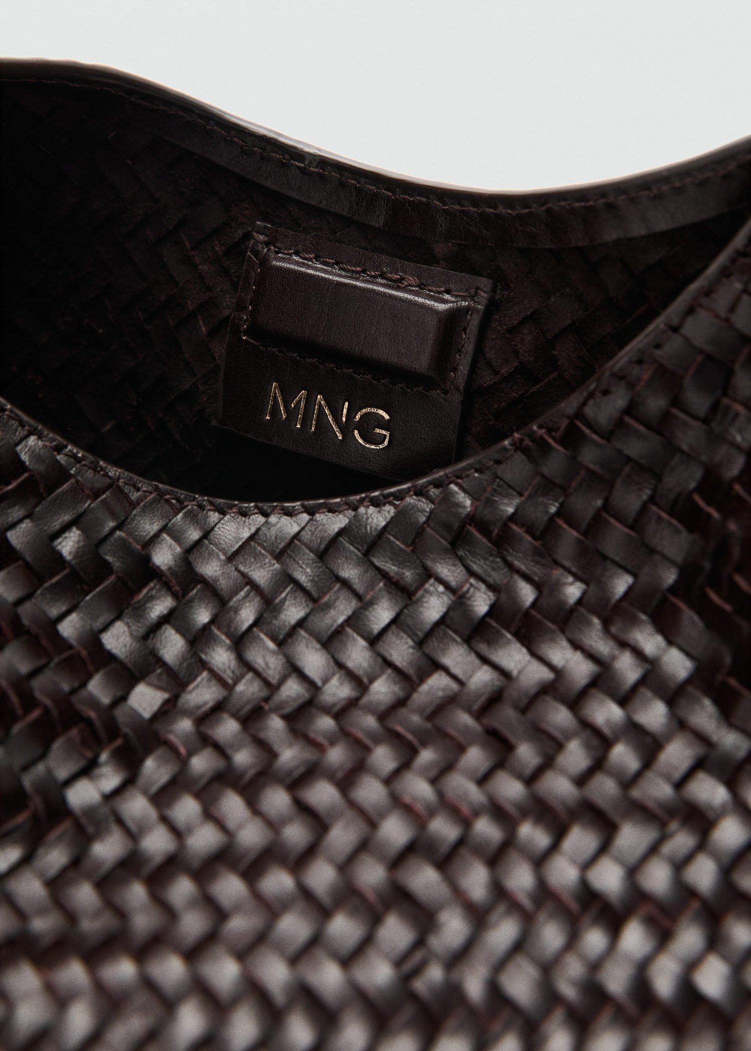 Brown Medium Braided Leather Shoulder Bag, Dark Brown, large image number 2