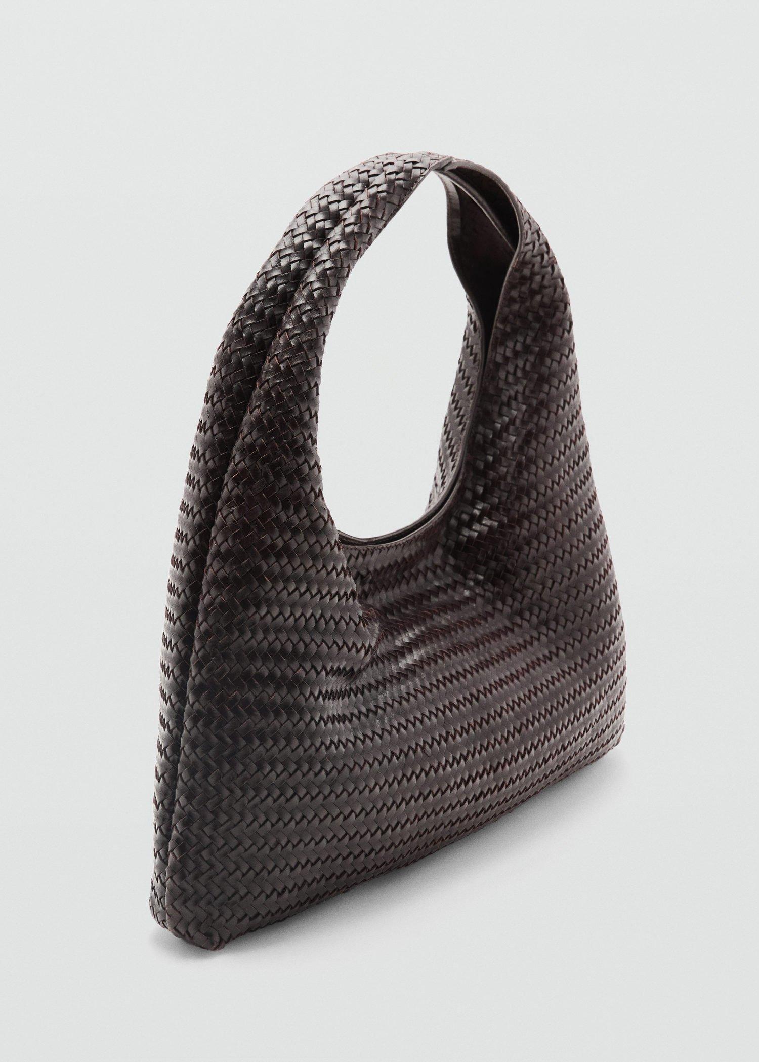 Brown Medium Braided Leather Shoulder Bag, Dark Brown, large image number 3