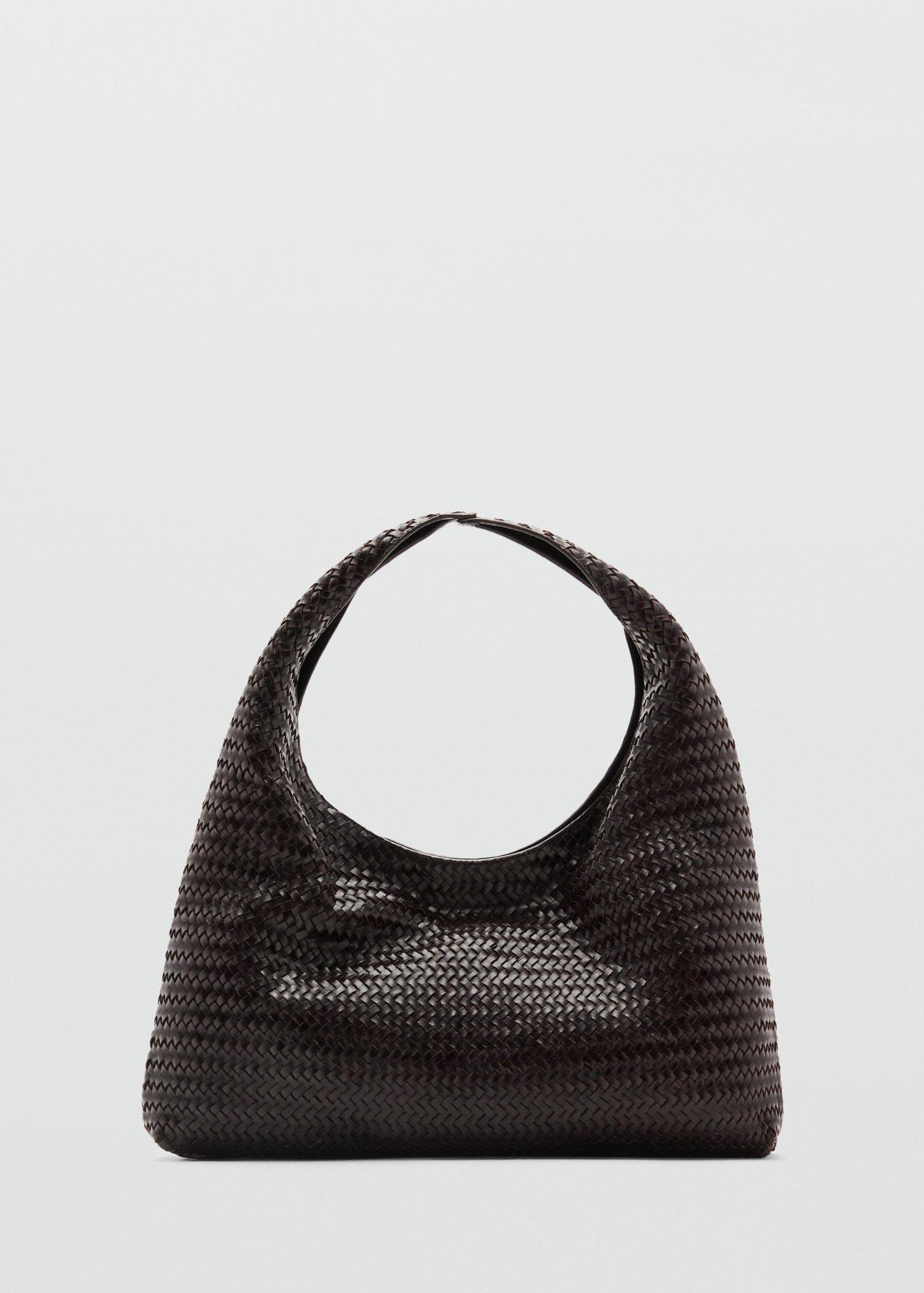 Brown Medium Braided Leather Shoulder Bag, Dark Brown, large image number 4