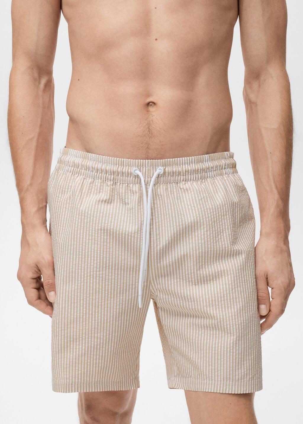 Beige Seersucker Swimming Trunks, , large image number 1